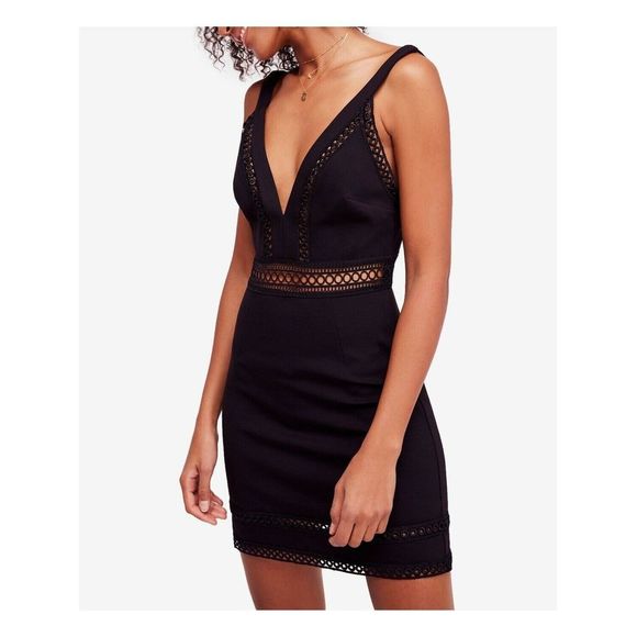 FREE PEOPLE Eyelet Sleeveless Mini Dress 8 Black - Picture 1 of 8